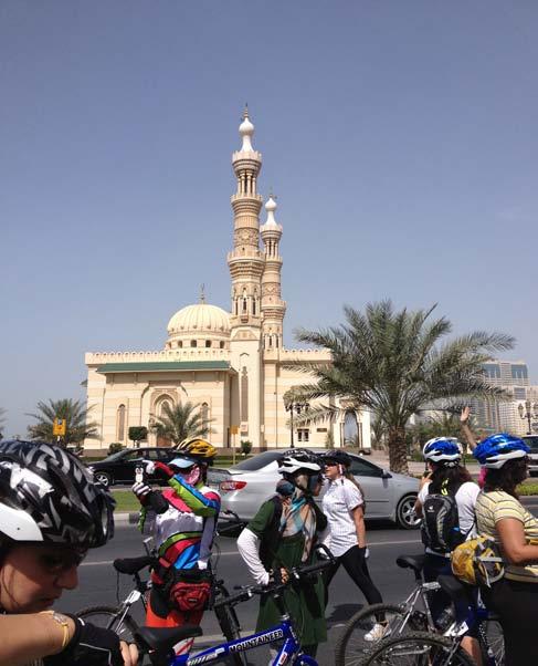 Turkey United Kingdom United States Biking along Abu Dhabi's Corniche (seaside road), the riders passed many mosques including Sheikh Zayed Grand Mosque, one of the largest in the world.