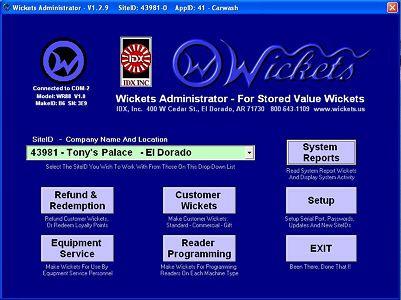 Wickets Administrator Software For Managing Stored Value Wickets 01/08/2008 Product Details And Operating Instructions Overview This page describes each major function of Wickets Administrator in