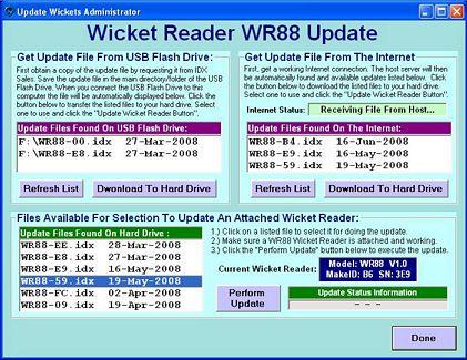 Wicket Reader Update: If an update to the firmware of a WR88 Wicket Reader is required, click the Online Update Wicket Reader button and the screen to the right will be displayed.