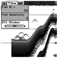 Fish Sensitivity is used in conjunction with Fish ID+ TM. Fish ID+ TM must be On for Fish Sensitivity to affect the ability of the Fishing System to identify sonar returns as fish.