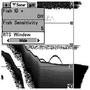 (Low = 1, High = 10, Default = 5) Real Time Sonar (RTS ) Window RTS Window sets the RTS window to either Wide or Narrow, or turns it off in the Sonar View.