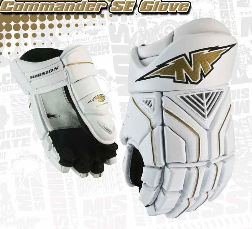 Commander SE Glove Senior 13-15 # 1035007 Junior 11-12 # 1035008 Materials: Smooth & Hex PU Liner: Polyester & ATL Anti-Microbacterial liner Palm: Dual layer Nash Gussets: Nash Foam: Pro level, dual