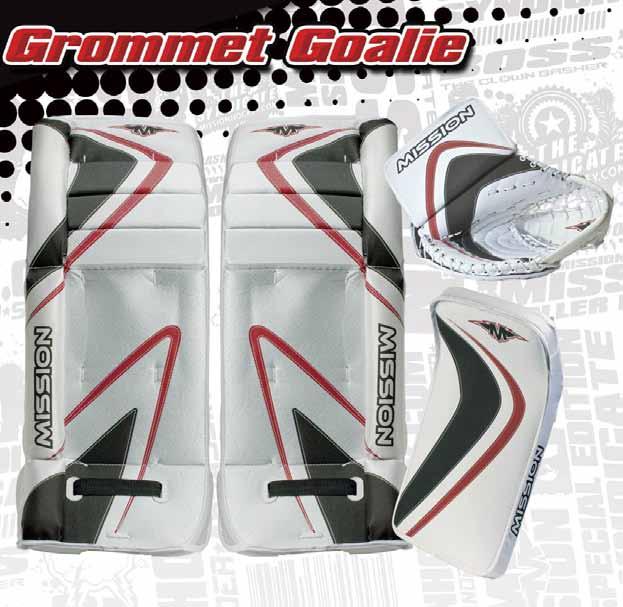 Grommet Pad # 1035632 Ultra-lightweight inner foam construction Nylon outer construction, nylon calf panel Compact, game-ready break-in design Flat face pads, with anatomical knee design Nylon web