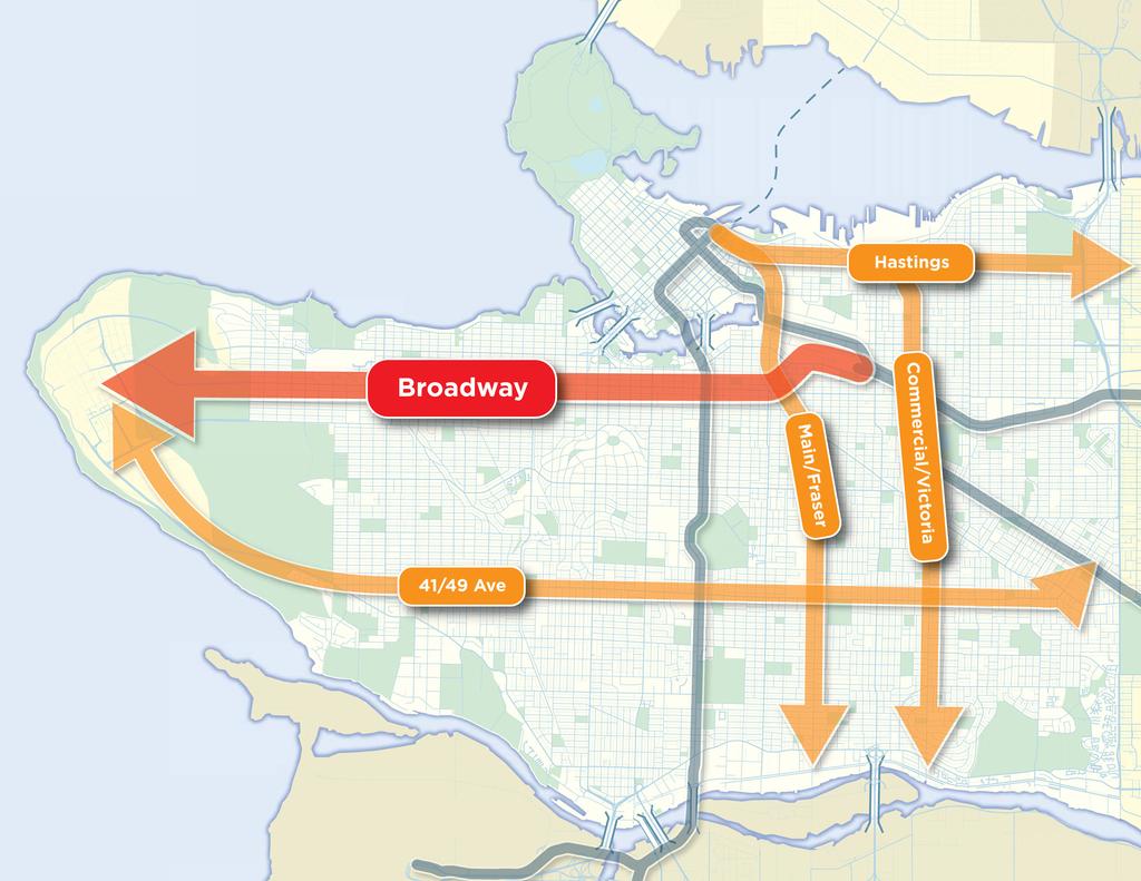 Rapid Transit riorities Broadway 41/49 Hastings Commercial/Victoria Main/Fraser The City will work with TransLink to