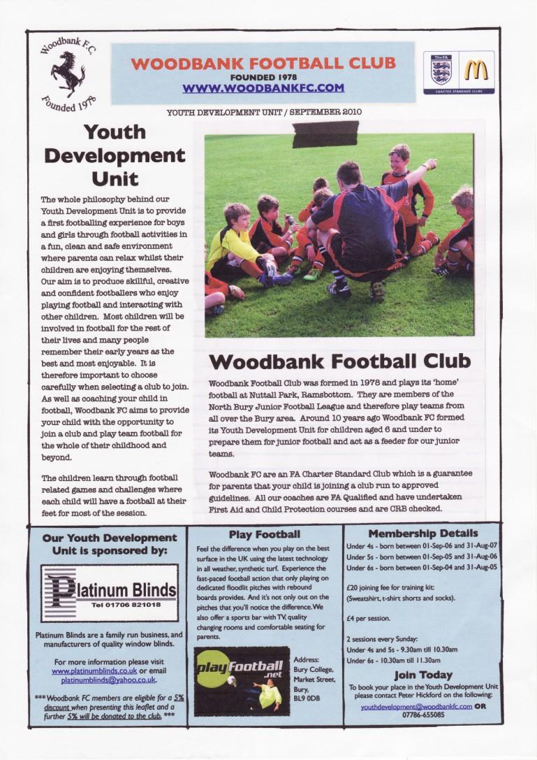 Youth Development Unit Every Sunday 9:30 to 10:30 at PlayFootball, Bury College.