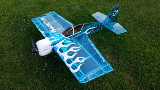 lots of carbon fiber and balsa and powered by a PA Thrust 20 outrunner motor and uses a 30 ESC. The plane comes as an ARF at $169 bucks, but that is just the beginning. The Addiction!