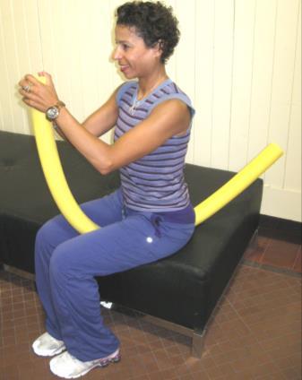 Positioning the noodle between the thighs is a great option for those clients who feel insecure in the water.