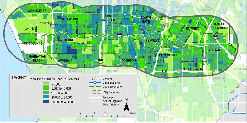 Population Density Pockets of high-density residential, most heavily