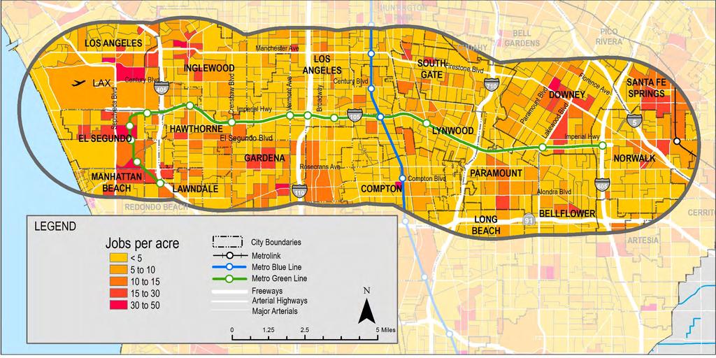 Employment Density Source: SCAG 2016 The western and eastern ends of corridor