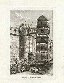 Attackers would try to get over the walls using scaling ladders, trebuchets, siege towers called belfries, and grapples.