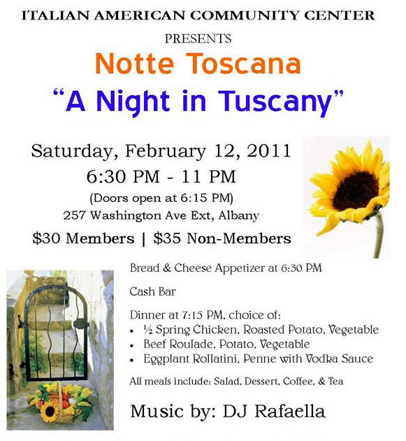 Friday, January 21 st 6-9PM Wine Tasting fundraiser -$40 at the Italian American Community Center.