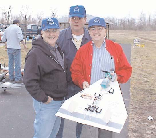 One Team s Build-n-Fly Prototype BILL LINDEWIRTH PHOTOS The team of Pat Keebey, Ralph Amelung and Don Fitch arrive at the field with their first effort at a Build a Plane Contest prototype.