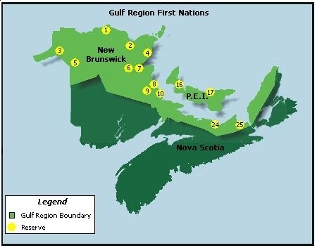 Appendix 4: Map of Gulf Region First Nations Aboriginal Leaders as of MARCH, 2004 Population statistics as of December 2002, (as registered under the Indian Act, both on and off reserves) Reserve