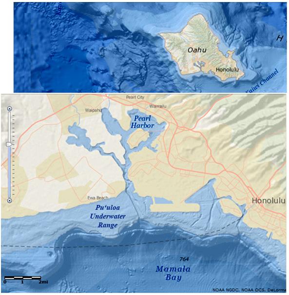 Keahi Pt. Figure 1. Puuloa Underwater Range. 3. RESULTS MDSU-1 performed one underwater detonation (UNDET) event on 3 April 2014, at the Puuloa Underwater Range (Danger Zone 334.