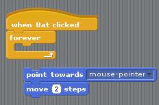 One current problem is that when the bat reaches the mouse pointer, it will start spinning rapidly since it is still trying to turn and face the mouse pointer which is not right on top of.