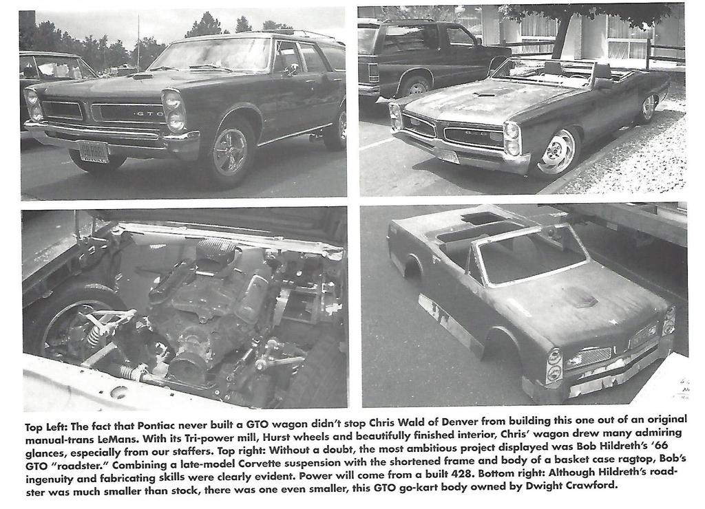 Below is a scan from Pontiac Enthusiast Magazine, Sep/Oct 1996 with coverage of the GTOAA Nationals in Denver, CO. Upper left is a picture of Wagon as displayed by Christine (Walls) Dentz.