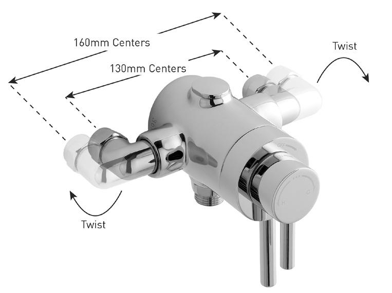 9. ADJUSTABLE INLET CENTRES When used as a replacement valve centres can be adjusted from 130mm to 160mm.