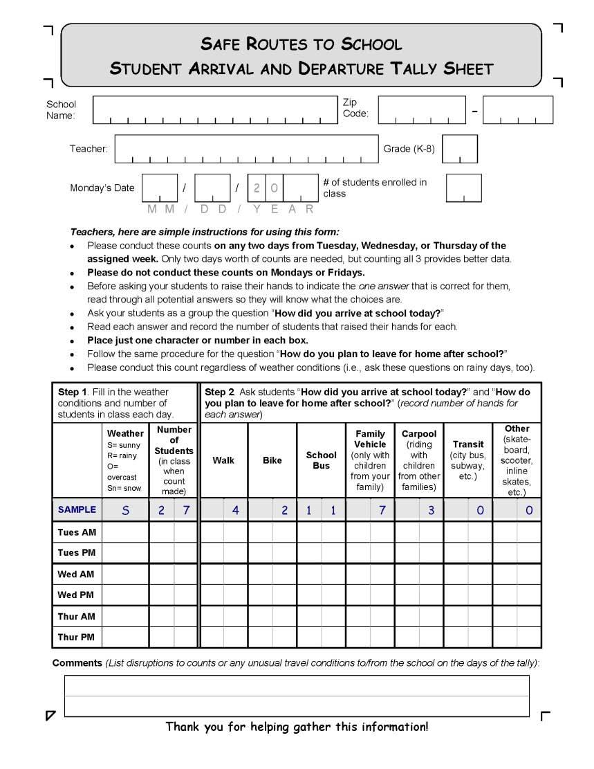 Student Tally Multiple Day survey 1 page Completed by teachers