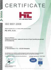 All devices made by HTL are developed and manufactured in compliance with European Union standards and directives. PZ HTL S.A. has a certified Quality Management system, compliant with ISO 9001:2008 for designing, manufacturing and selling laboratory products.