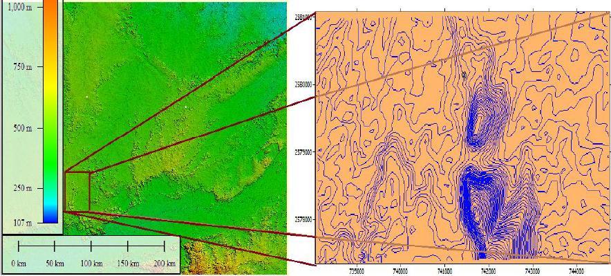 Fig. 2: Vector map of RGPV hill showing elevation contours VI.