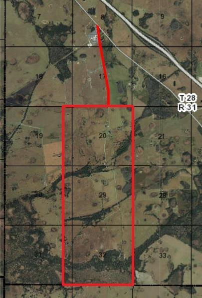 Parcel Information Parcel IDs and Acreage Noted in Package Outlined together in RED in Image 17-28-31-0000-0040-0000 10.90 Acres Entry Road to Property 19-28-31-0000-0010-0000 99.