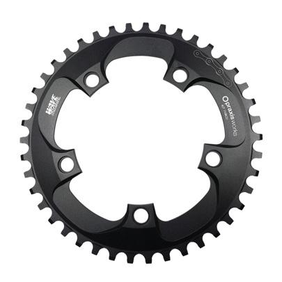 Example Shimano Shadow or SRAM Type 2 In rough terrain, or just for security, we still recommend use of an upper guide 38-0110 38T 110BCD BLK 40-0110 40T 110BCD BLK 42-0110 42T 110BCD BLK All Praxis