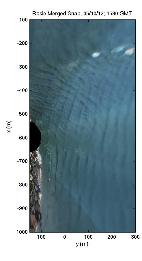 cbathy Bathymetry Estimation in the Mixed Wave-Current Domain of a Tidal Estuary shows mostly waves arriving from the right (offshore) and refracting slightly onto the ebb tidal delta.