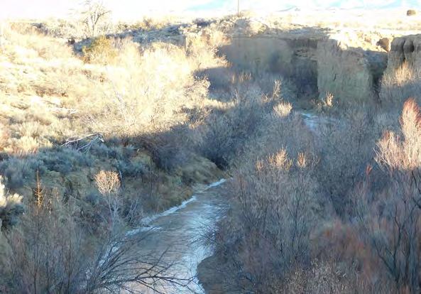 It flows along the east side of the Red Mountain Ranch, also the west side of the Jemez Indian Reservation, then between Mesa San Luis and Mesa Chivato on its course to the Rio Grande.