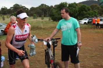 Leg 2 35km Mountain Bike Time: 2:01:01 Overall place: 2 Julie and her crew provided a flawless transition and I was ready to go in no time.