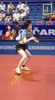 13 Technique Tips The forehand topspin in extreme situations part 1 Starting phase pictures 1-2: On picture 1 we see Yining in between two strokes.