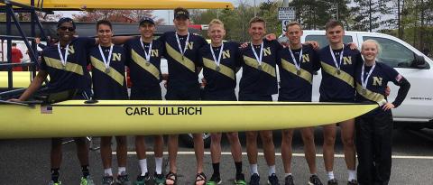 But after winning the first four races of the day (5V, 4V, 3V, and 2V) on the Cayuga Inlet, the Navy 1V had the confidence to finish Navy Heavyweight 4th Varsity won Silver Medal in the Carl Ullrich