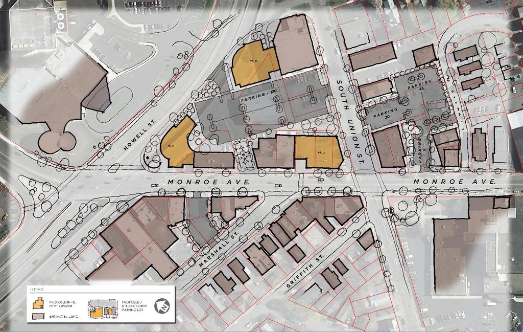 parking spaces to support the infill development. See below for an example of infill development sketch in the Marshall Street subarea.