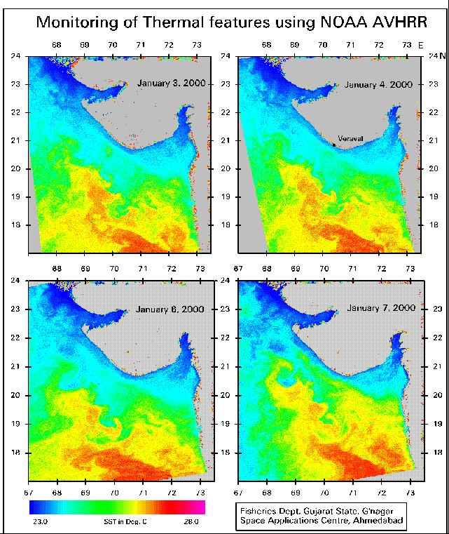 Use of remote sensing to identify the potential locations for fishing Evolved from the MRSIS programme of DOD in early 1990 s Used satellite derived SST for the demarcation of potential shoals of