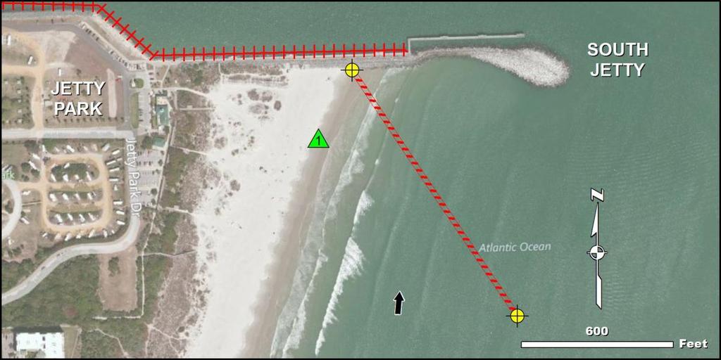 Collection Point Description Inlet: Port Canaveral Site Name: Collection Point #1 Relative Location: Beach on south side of the south jetty. Latitude: 28 24' 27.507" N Longitude: 80 35' 21.
