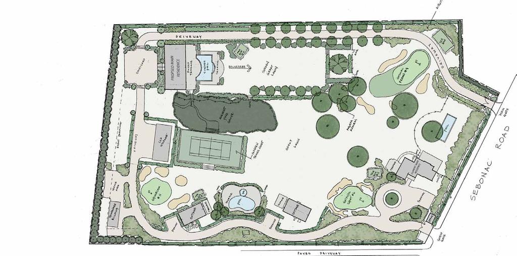 OPTION 2 POTENTIAL SITE PLAN PROVIDED BY MARDERS Potential Additions (as of right): Additional (4th) House Swimming Pool(s) Pool House(s) Detached Garage(s) Room for multiple golf holes, including