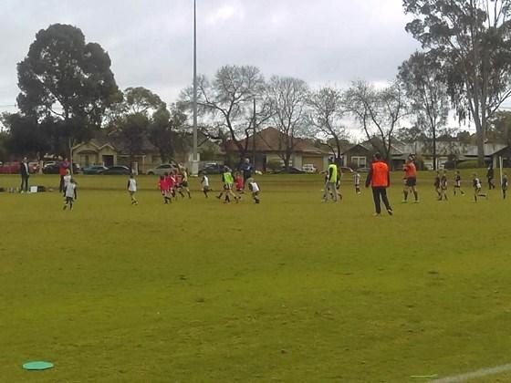 Under 7 Green A rough night of wind and rain settled nicely just before game start at Payneham today for our U7 clash.