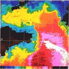 Fronts and Shear Waves Shear Waves Land Shadow SST image of February 18,