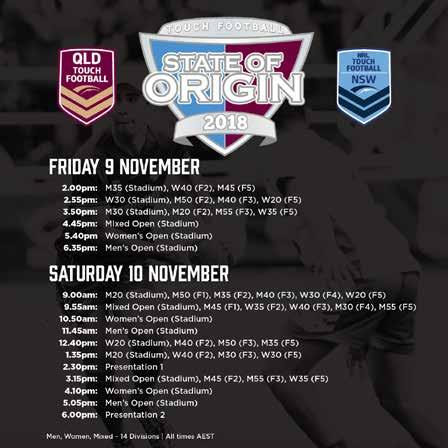 STATE OF ORIGIN 2018 DRAW & EVENT STRUCTURE TOURNAMENT DRAW AND RESULTS The 2018 State of Origin draw and results can be viewed on the State of Origin Website : http://bit.