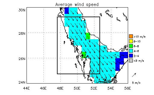 SAR spectra representing the offshore wave conditions were taken from a 500 km x 500 km area displayed in the figures above.