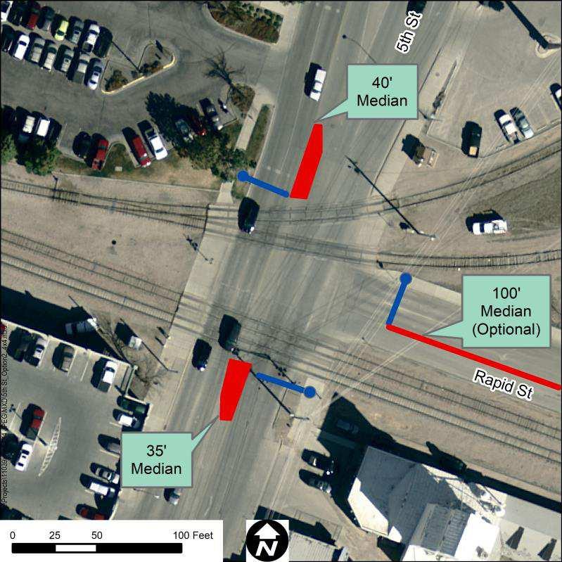5 th Street (190268U) Option 1: Wayside Horns Option 2: ASM Medians Risk Reduction: Signal Costs: Roadway Costs: n/a $845,000 $22,176 $867,176 Notes: The signal upgrade costs at this crossing are