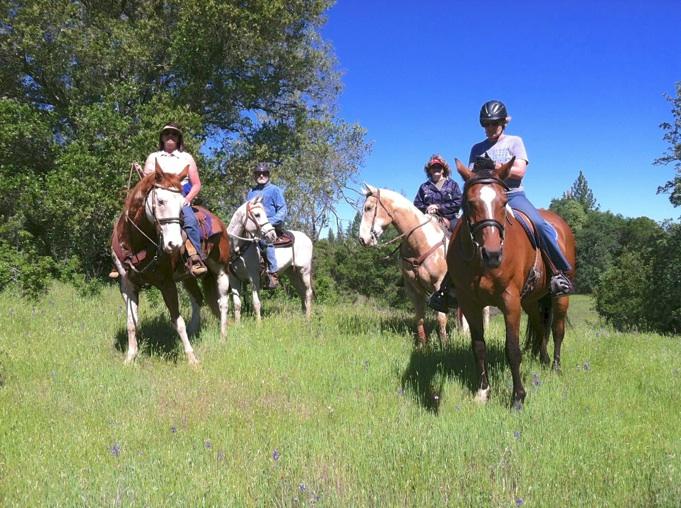 Members (L to R) Betty Sanders, Barry Kessey, Jackie Houben and Sherrilyn Roth pause for photo duirng the April Trail Ride at the Oswill Ranch.