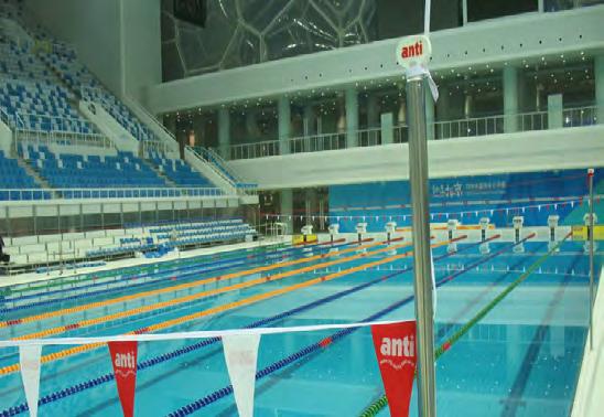 15 Pool Deck Equipment Back Stroke Pole and Flag Set The Anti Wave Back Stroke Pole and Flag Set contains a complete set of FINA Regulation SS Poles, Flags and Ropes and Deck Hole Anchors.