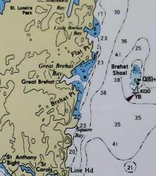 P a g e 6 Figure 1 Great Brehat nautical chart i Thole Pin: Thole or wooden peg, often used in pairs, set vertically in the gunwale of a boat and serving as fulcrum for an oar
