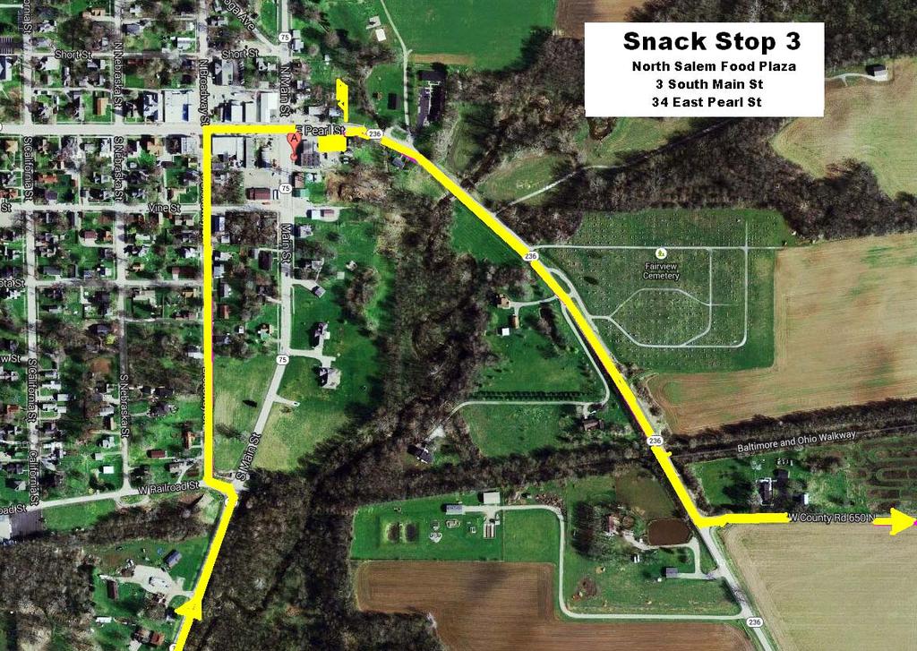 Snack Stop 3 Occurs 57 miles into the ride. It is also the turnaround point for the 100 mile loop. It is located at the North Salem Food Plaza on Pearl Street in North Salem.