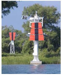 A Range Daybeacon may be equipped with solar charged white lights for night time operation.