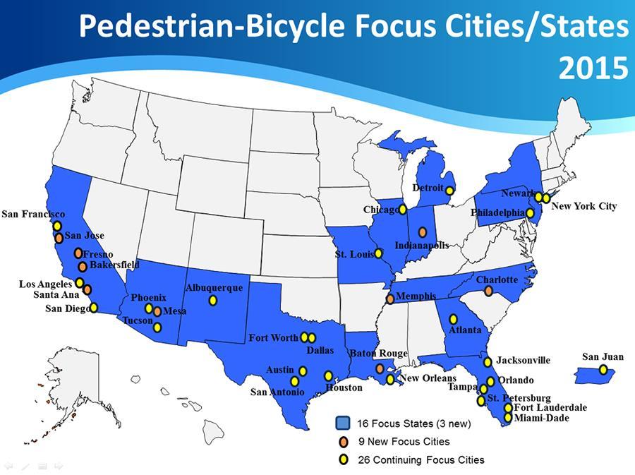 Bicycle and Pedestrian Safety Dallas and Fort Worth are designated by FHWA as Pedestrian-Bicycle Safety Focus Cities High rates of pedestrian and bicycle fatalities in our