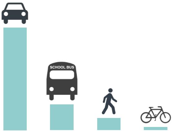Decline in Walking and Bicycling to School Dallas-Fort Worth Metro Area (2009) 72% 18%