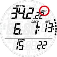 Smart Dive Computer time of day (in lieu of the dive time; the time of the day has a 4-second time out after which the dive time is displayed again) and an empty field, in which case the dive time is