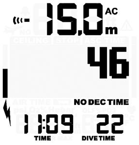 6.1.1. Basic dive data During a No-decompression dive, the following information is displayed: your present depth in meters/feet the available no-decompression time in minutes as