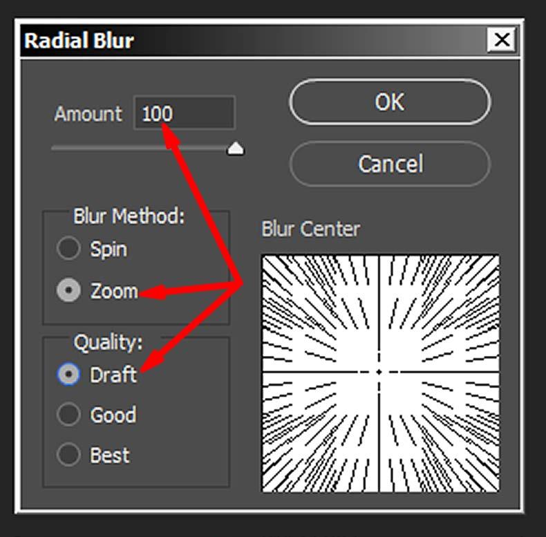 The RADIAL layer will require some lines to work with. Select the RADIAL layer. Go to Filter / Pixelate / Mezzotint. Select Medium Lines and then click OK.